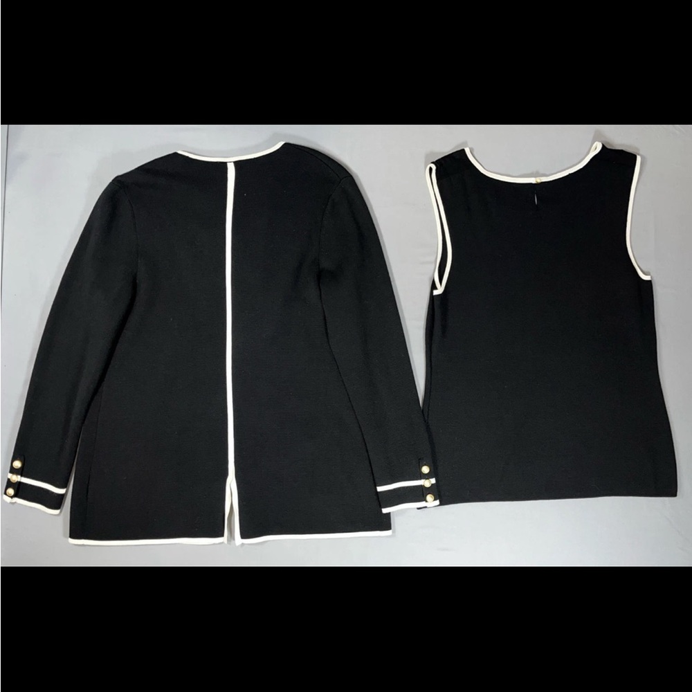 Talbots Womens Open Front Cardigan Sweater Blazer Black Ivory 2 Piece Set Large - Picture 3 of 16
